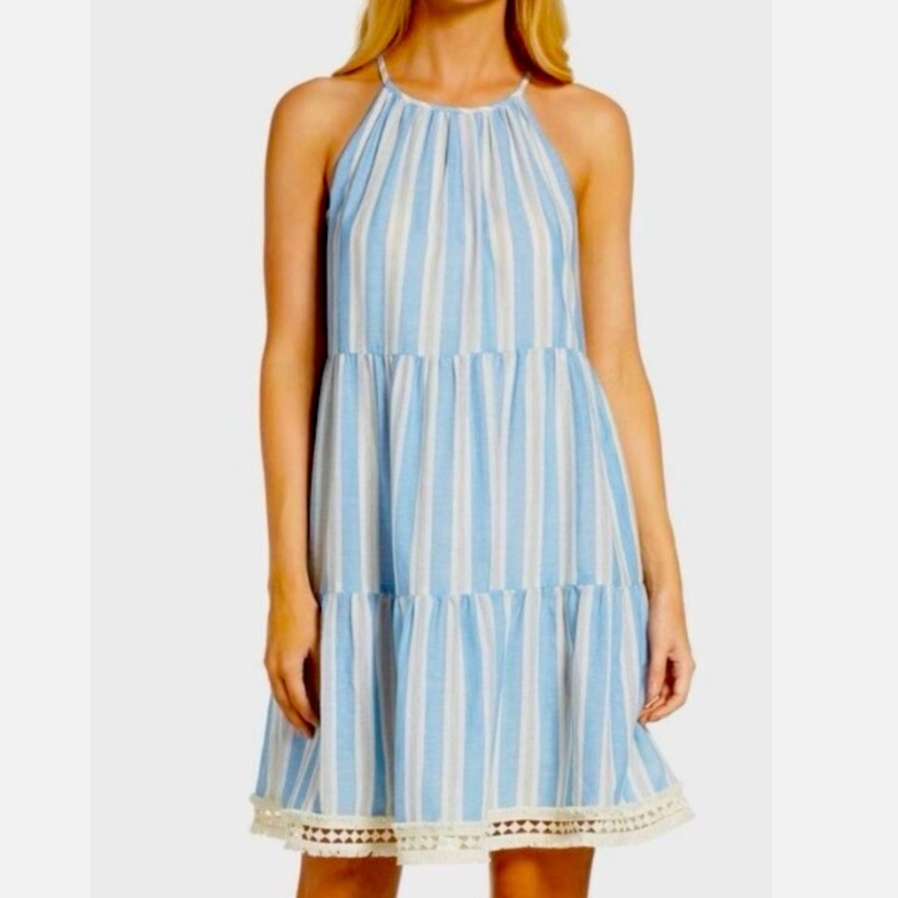 MAGGY LONDON Halter Tiered Stripes Sundress NWOT